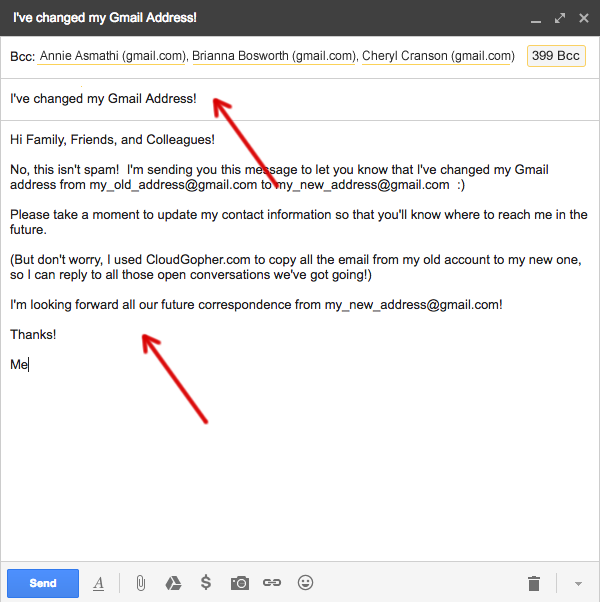 notify contacts of your new gmail address
