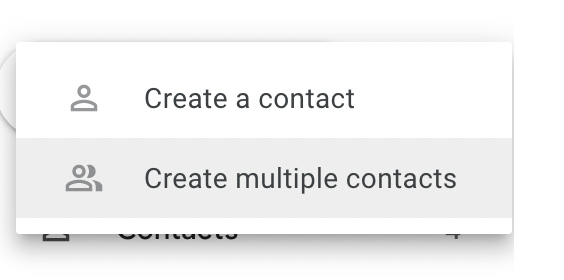 The menu for adding contacts in Google Contacts