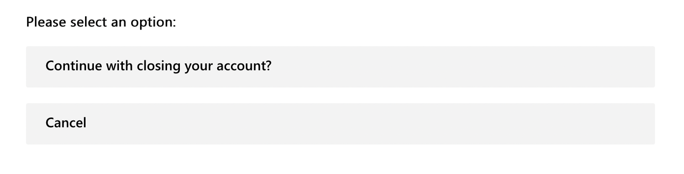The menu for closing the Microsoft 365 account