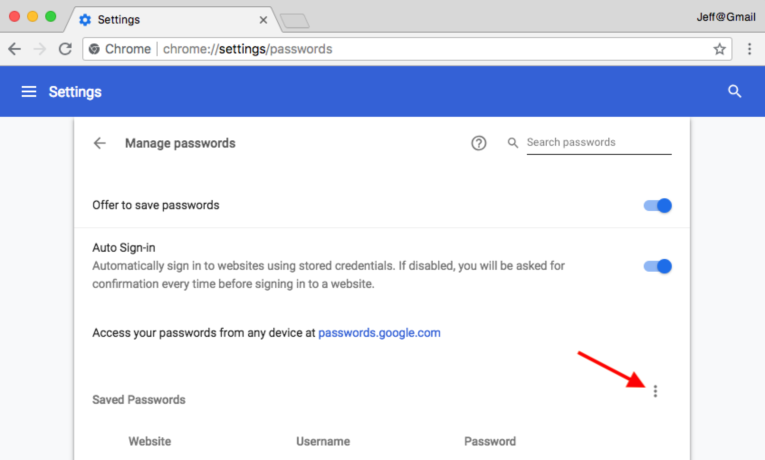 Chrome settings passwords