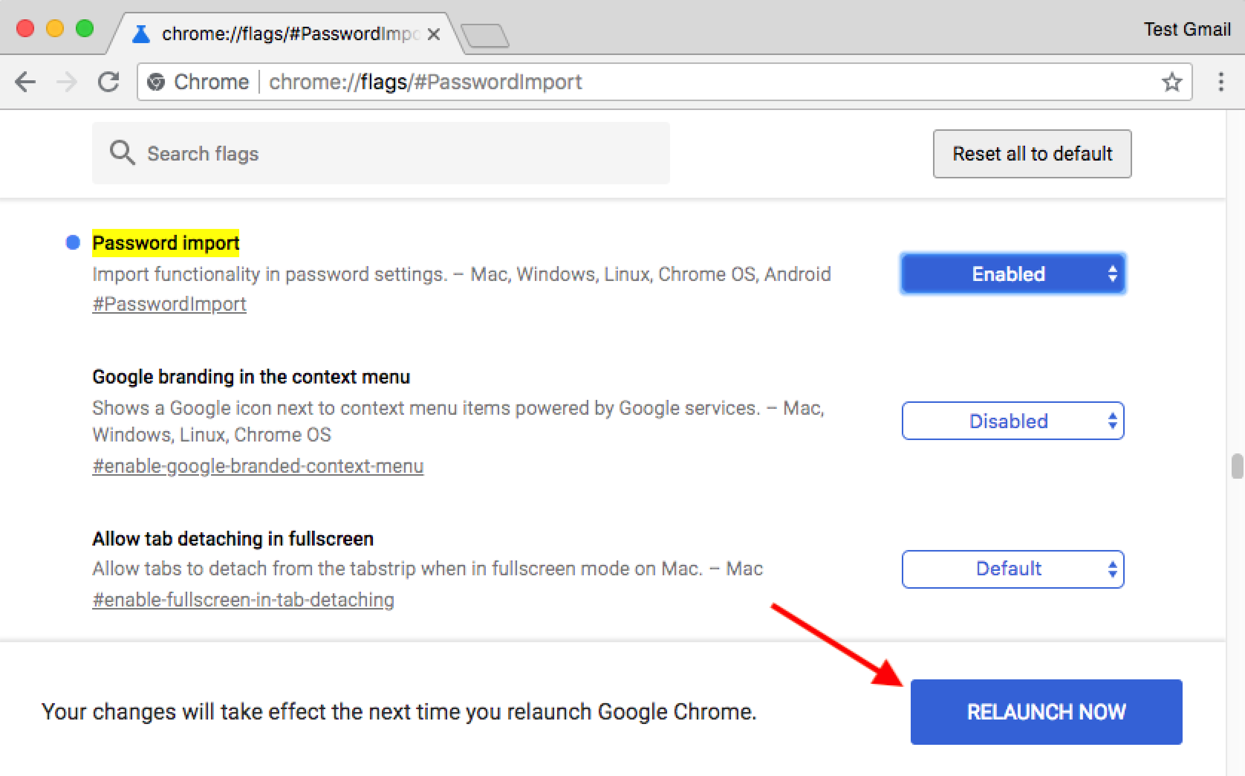 Restart Chrome to enable Password import