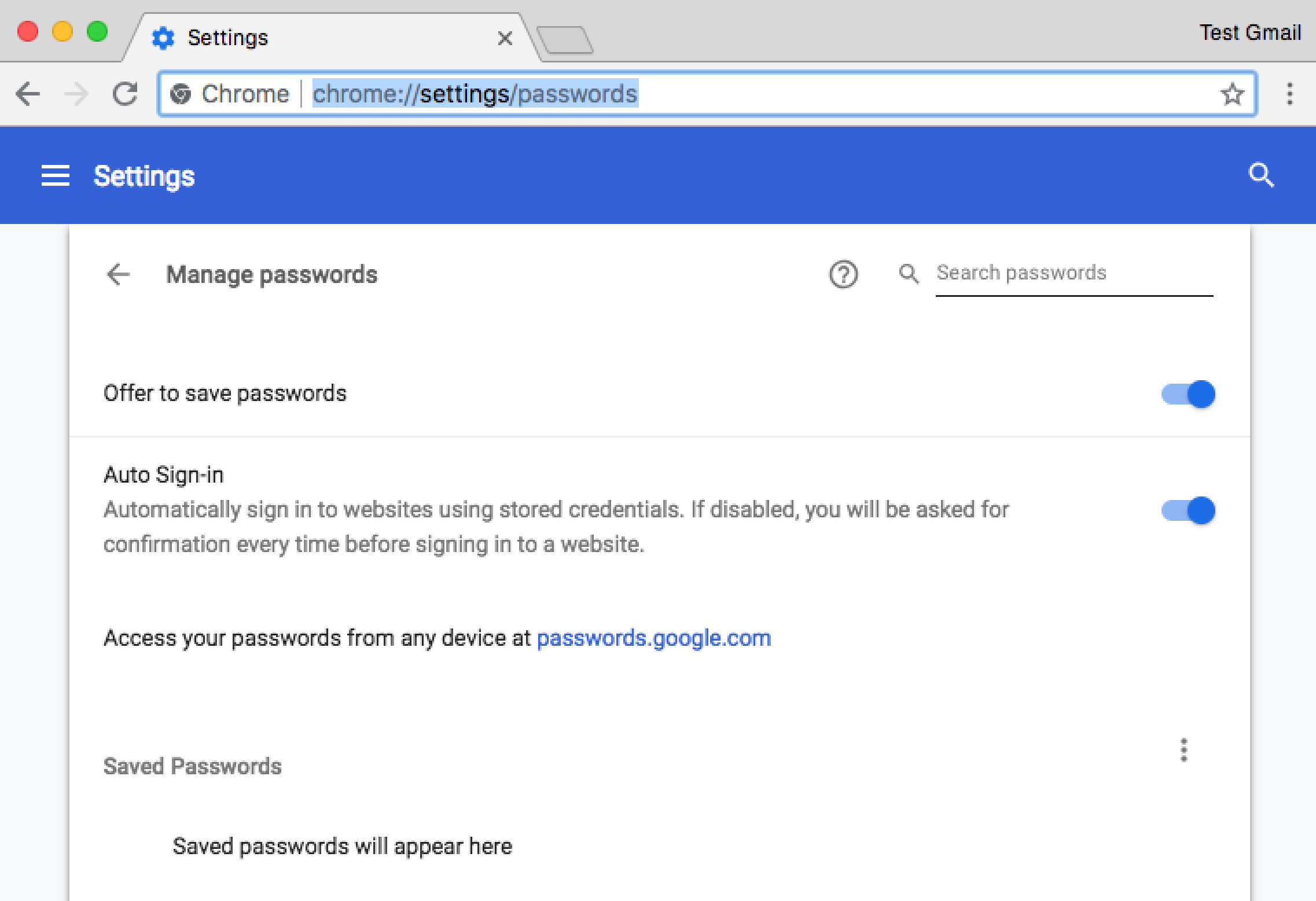 Chrome settings passwords