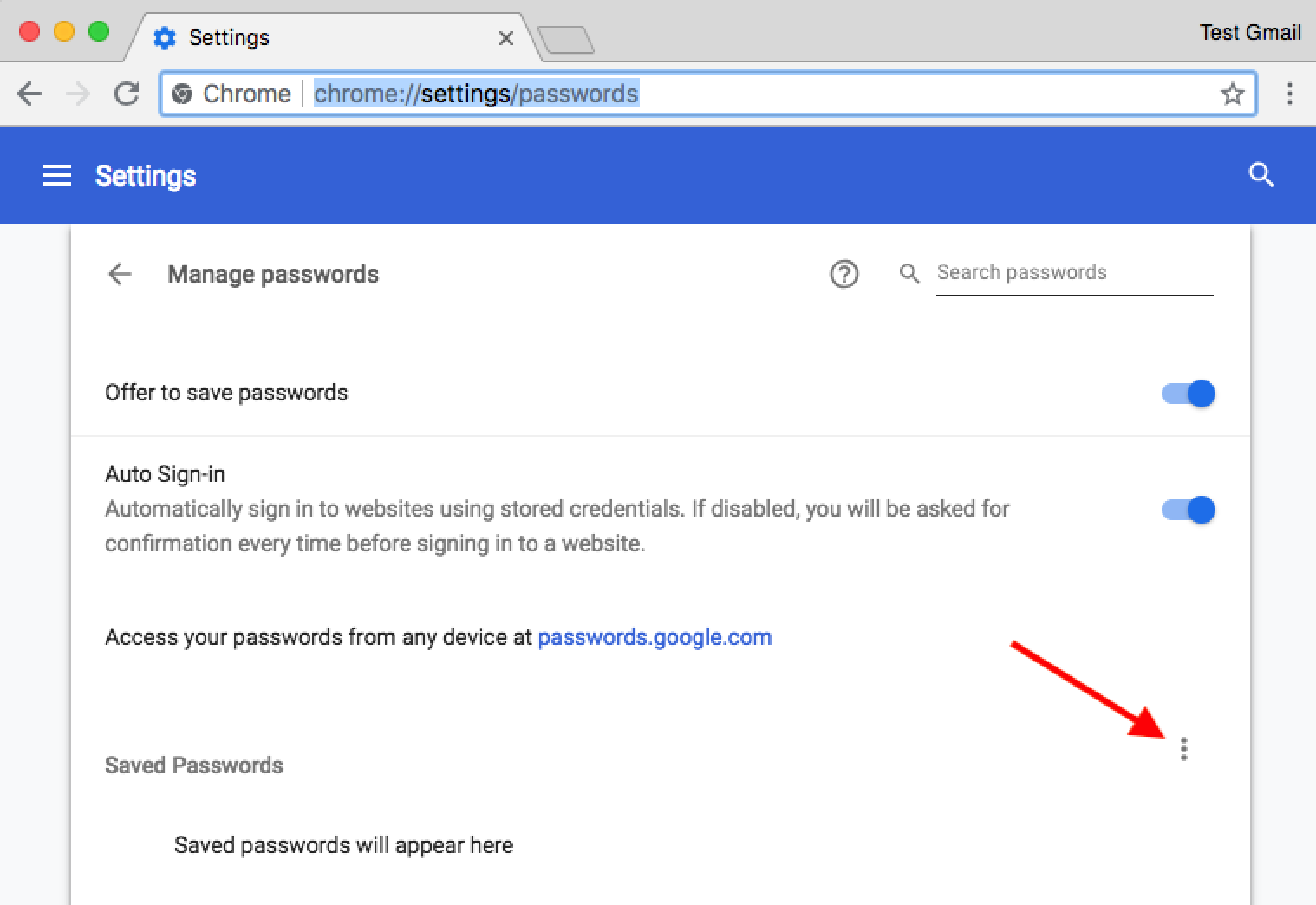 Chrome settings passwords