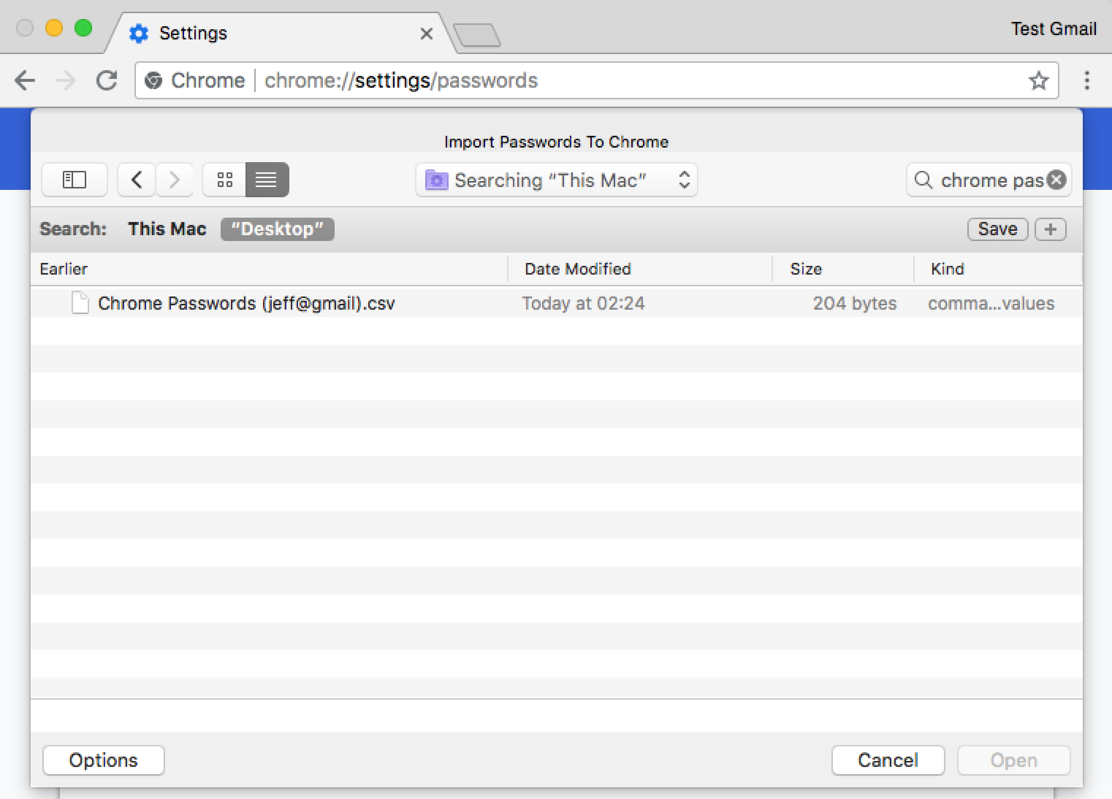 Import Passwords system dialog