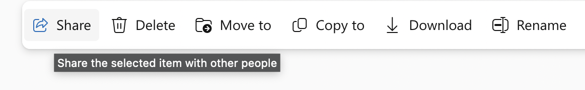 The menu for sharing OneDrive items