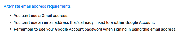 Google alternate email address requirements