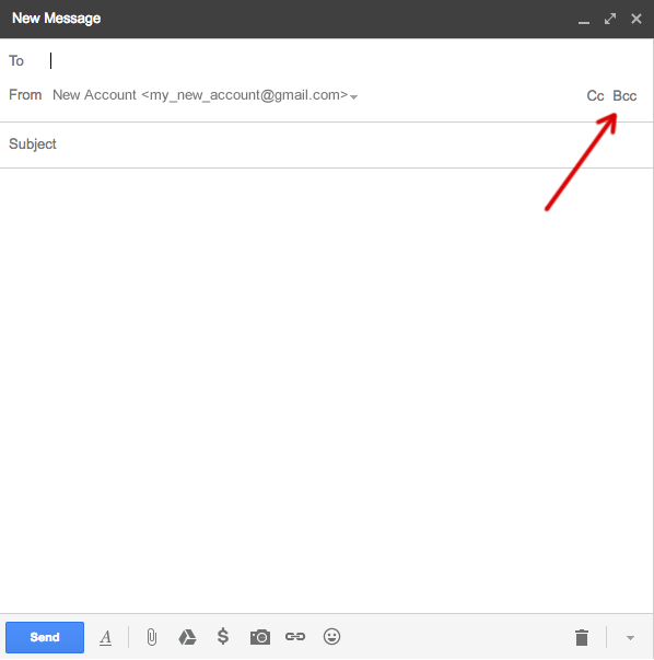 Compose new gmail message bcc option