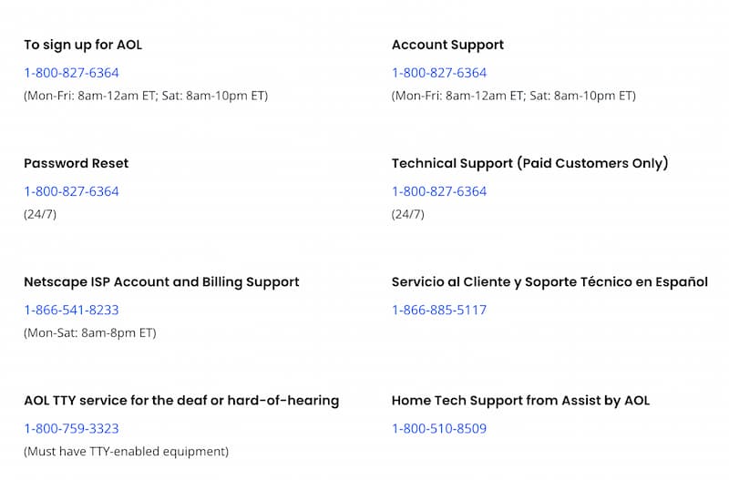 Contact details of AOL customer support