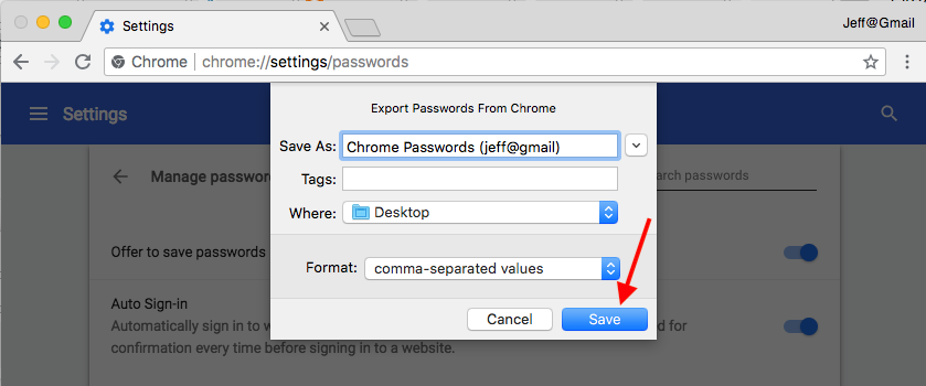 export chrome settings passwords
