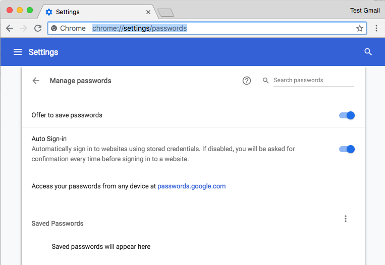 google chrome settings passwords do not display