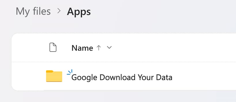 The location of the Google Takeout folder in OneDrive